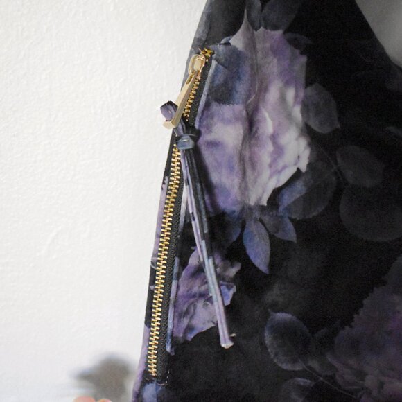 Tabitha Webb Velvet Black Purple Floral Roses Flowers Fairytale Purse Hobo Bag - Picture 6 of 12